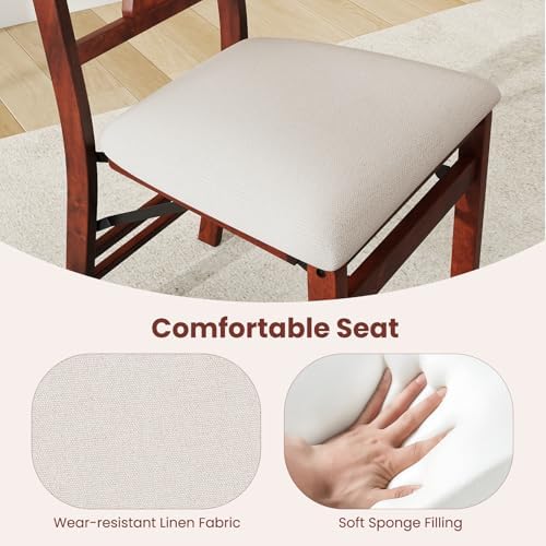 KOTEK Folding Dining Chairs Set of 4, Wooden Kitchen Chairs with Linen Fabric...