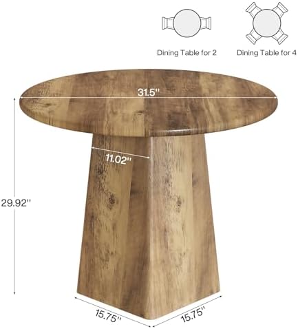 Tribesigns 31.5-Inch Round Dining Room Table for 2-4, Farmhouse Small Kitchen...
