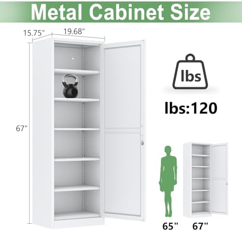 Ckzbx Metal Locker Tall Narrow Storage Cabinet, 67" H Locking Tool File ...
