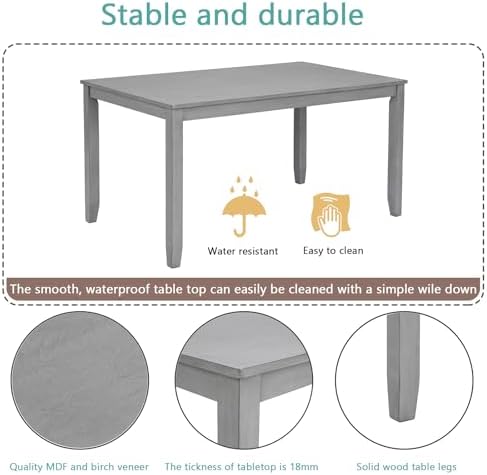 LUMISOL 6-Piece Dining Table Set with Bench, Farmhouse Solid Wood Kitchen Tab...