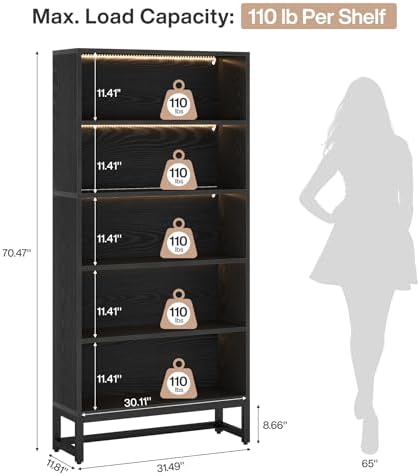 Tribesigns Tall Bookcase Black Bookshelf, 70.8” Large Bookcases Organizer wit...
