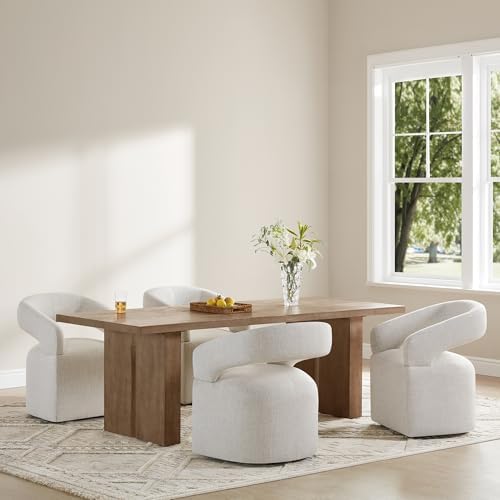 KISLOT Upholstered Dining Chairs Set of 4 with Casters, Light Beige