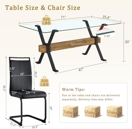 71" Glass Dining Table Set for 6, Modern Dining Table Set for 6, 0.4&quo...