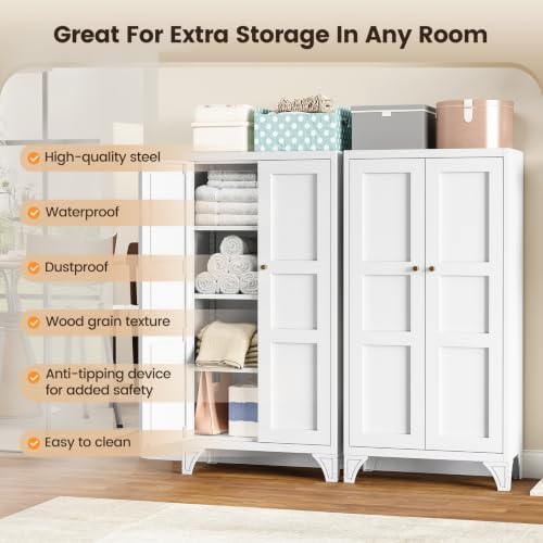 Yizosh Metal Storage Cabinet with 2 Doors and 3 Adjustable Shelves - 47"...