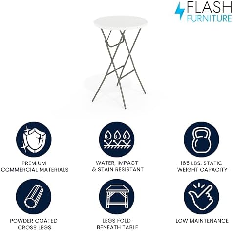 Flash Furniture 2.6-Foot Round Granite White Plastic Folding Table
