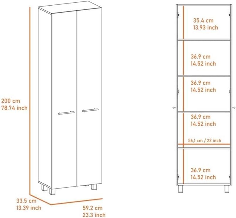Pemberly Row 79" H Engineered Wood Double Door Pantry Cabinet, Black Fin...