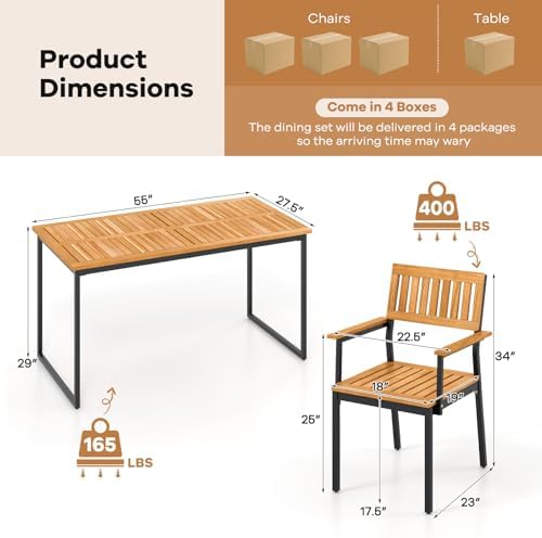 Tangkula 7 Piece Outdoor Dining Set for 6, Acacia Wood Rectangular Dining Tab...