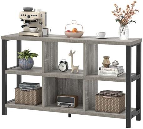 FOLUBAN 6 Cube Storage Organizer with Shelf, Industrial Horizontal Low Cubby ...