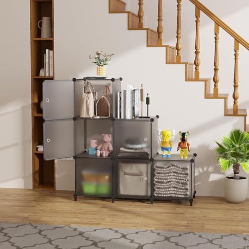 6Cube Storage Organizer Modular Stackable with Doors Grey