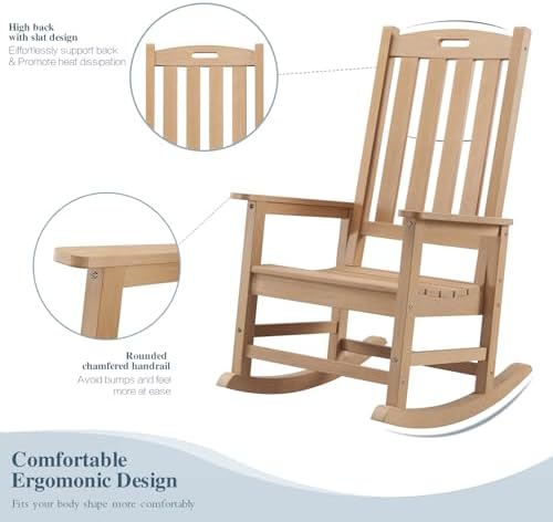 Psilvam Outdoor Rocking Chairs Set of 2, Oversized Porch Rocker (Teak)
