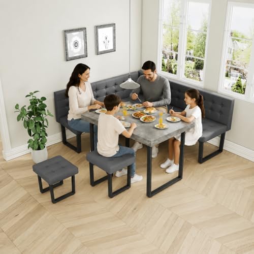 XIAO WEI 72" Corner Dining Table Set for Small Spaces, Modern Grey