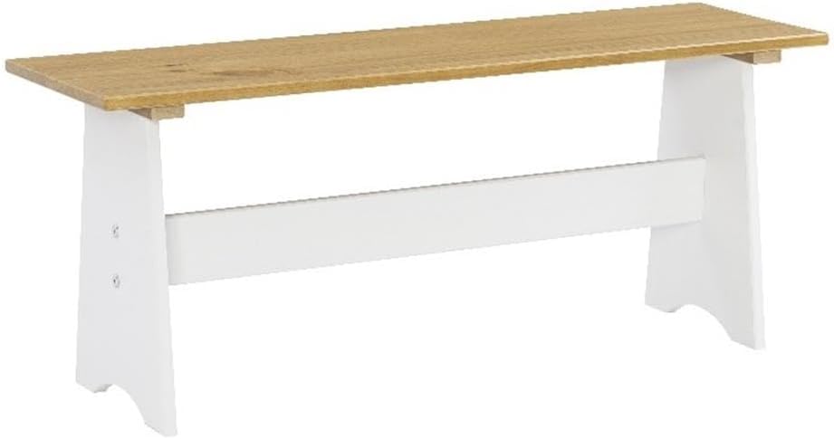 BOWERY HILL Large Backless Wood Bench, 42 in x 12 in x 17 in, White and Honey...