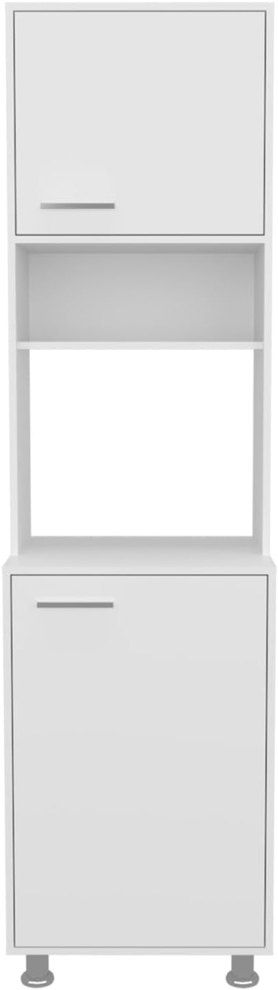 Kitchen Pantry Cabinet with Two Doors, Open Middle Shelf and Upper Storage, W...