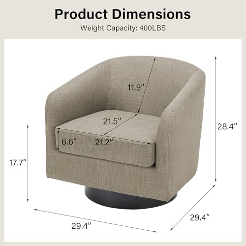 Swivel Barrel Accent Chair, Comfy Reading Armchair, Light Brown, Set of 2 | C...