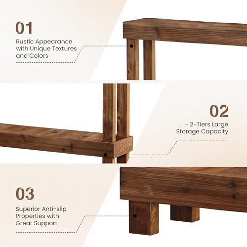SMARTSTANDARD 46" Long Farmhouse Console Table, Solid Wood, Natural Brow...