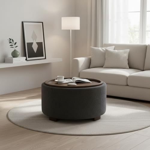 Zihanhome 30 Inch Round Storage Ottoman, Ottoman Coffee Table with Lift Off L...