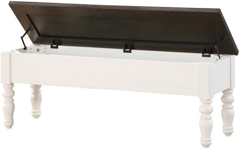 Pemberly Row Farmhouse Storage Bench, Two-Tone Ivory and Dark Oak Finish, MDF...