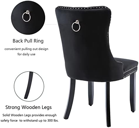 Black Velvet Dining Chairs Set of 4, Modern Upholstered Kitchen Chairs