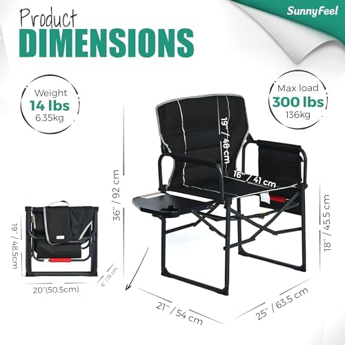 SUNNYFEEL Oversized Directors Camping Chair for Adults with Side Table
