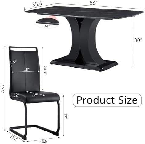 Modern Dining Table Set for 6, Faux Marble Kitchen Table Chairs Set, 63"...