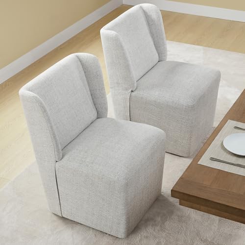 KISLOT Upholstered Dining Chairs Set of 4 with Casters, Light Grey
