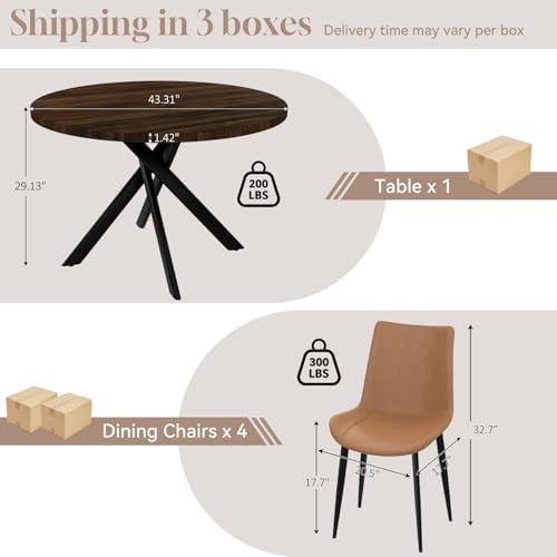 44" Round Dining Table Set for 4, Modern X-Shaped Metal Leg Table