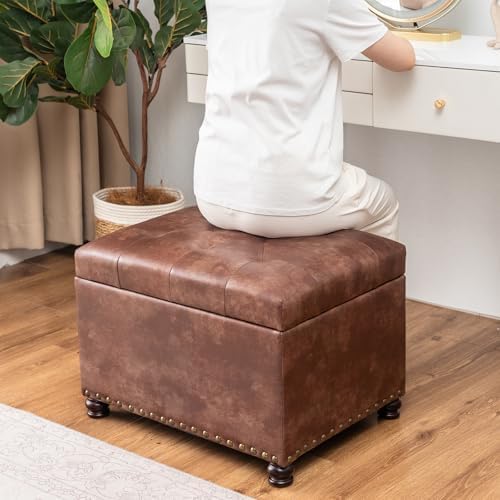 Joveco Leather Storage Ottoman, 24" Rectangle Tufted Square Upholstered ...