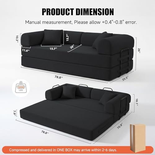 79" Sofa Bed,Convertible Futon Sofa Bed, Couch for Living Room | 6-In-1 ...