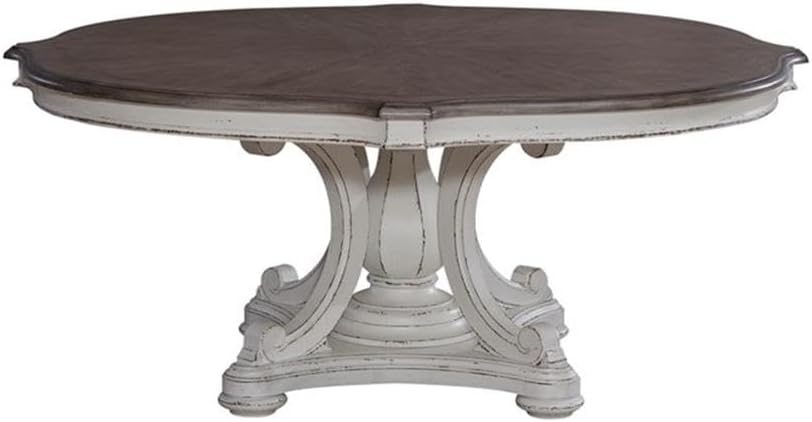 Pemberly Row Magnolia Manor Round Wood Table Set, Antique White Finish, 72 in...