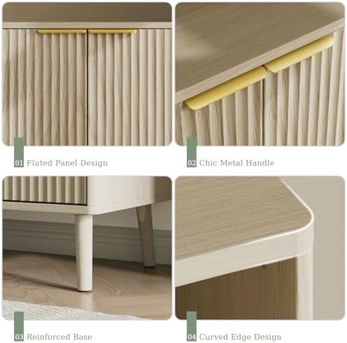 LYNSOM Beige Bookshelf, 70.9" Tall Book Shelf, 5-Tier Bookcase with Flut...
