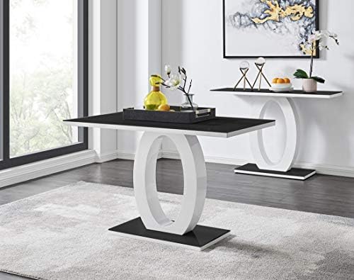 Furniturebox Giovani Black & White High Gloss Glass Dining Table Set with...