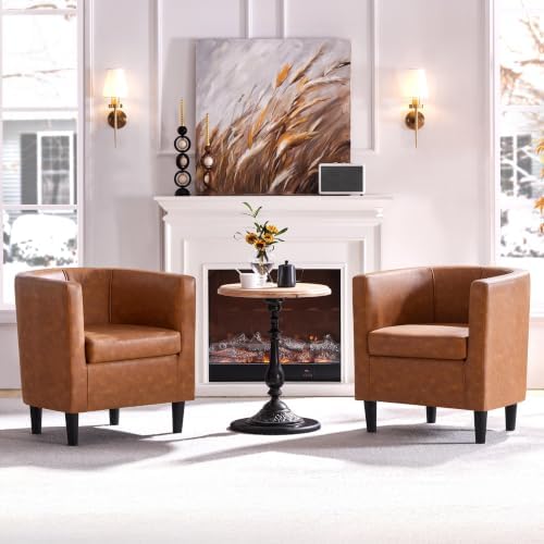 Yaheetech Barrel Accent Chairs Set of 2, Modern Armchairs, Brown