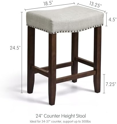 CHUN YI Bar Stools Set of 2, 24 Inch Counter Height Saddle Stools with Nailhe...
