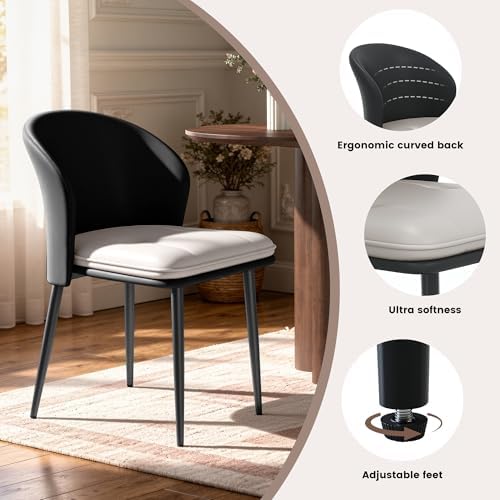 Faux Leather Dining Chairs Set of 2, Curved Back Upholstered Accent Chair, Mo...
