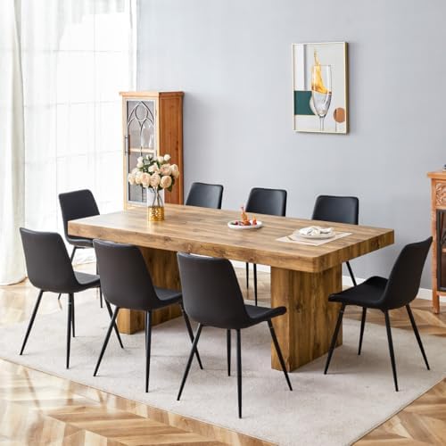 gopop 79" Modern Wood Dining Table Set for 8 with Faux Leather Chairs, S...