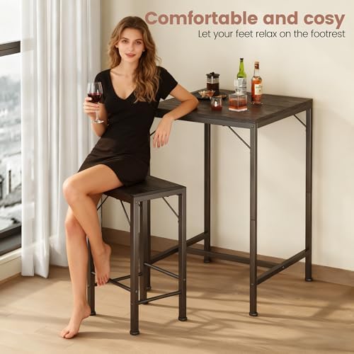 Homeiju Bar Table and Chairs Set, Square Bar Table with 2 Stools, Space-Savin...