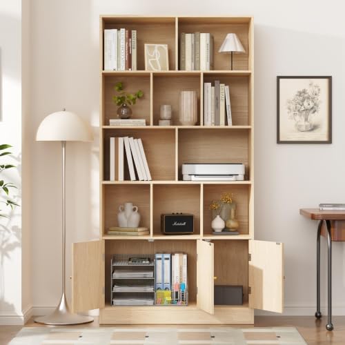 Housoul 71" Tall Bookshelf with 10 Cubes and 3 Doors, 4-Tier Bookshelf, ...