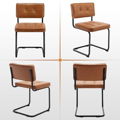 Zesthouse Faux Leather Dining Chairs Set of 6, Industrial Metal Chairs with M...