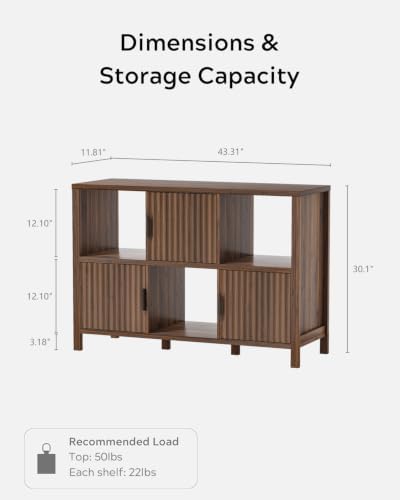 EYYTHUNG Fluted Storage Organizer Bookshelves, Modern Cube Bookcase with 3 Op...