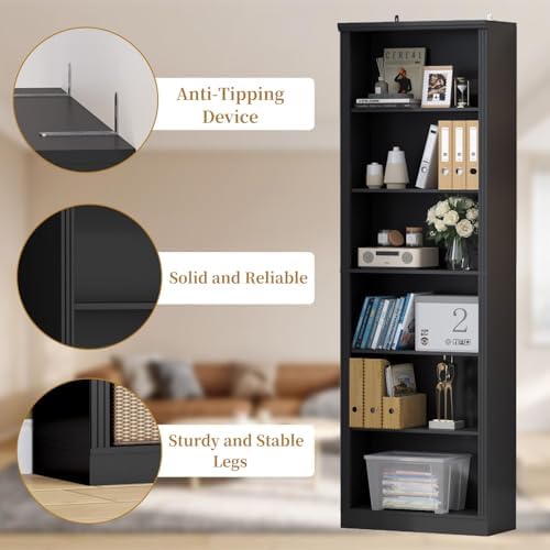 Thacuok 75" Tall Bookshelf Set of 2, 6 Tier Bookshelf with Adjustable Sh...