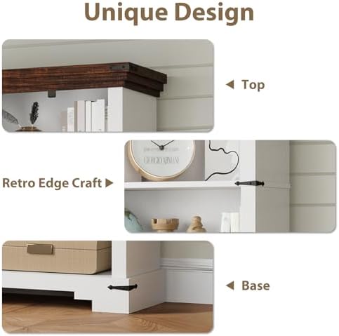 5-Tier Farmhouse Bookshelf, 61.1 inch Tall Bookcase with Storage & Unique...