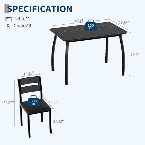 IDEALHOUSE Dining Table Set for 4 Modern Kitchen Table and Chairs Set with Ch...