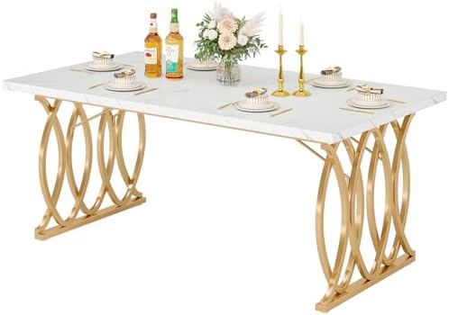Tribesigns 63" Dining Table for 4 to 6, White and Gold Kitchen Table