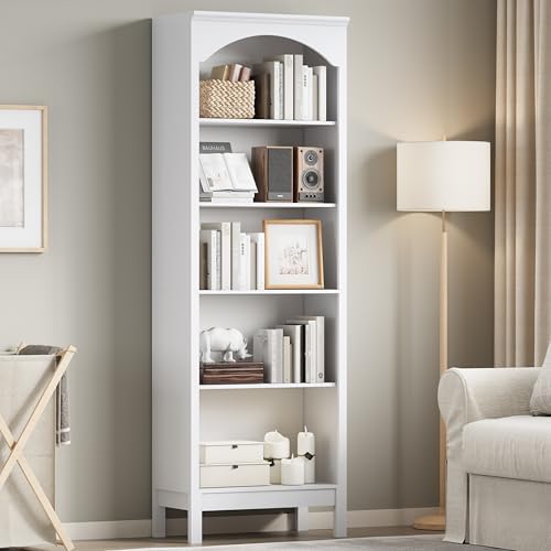 Arched Bookshelf,5 Tier Tall Bookcase with Adjustable Shelves for Storage