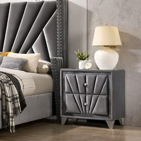 Fabric Upholstered Nightstand with 2 Drawers, Gray,for Small Spaces
