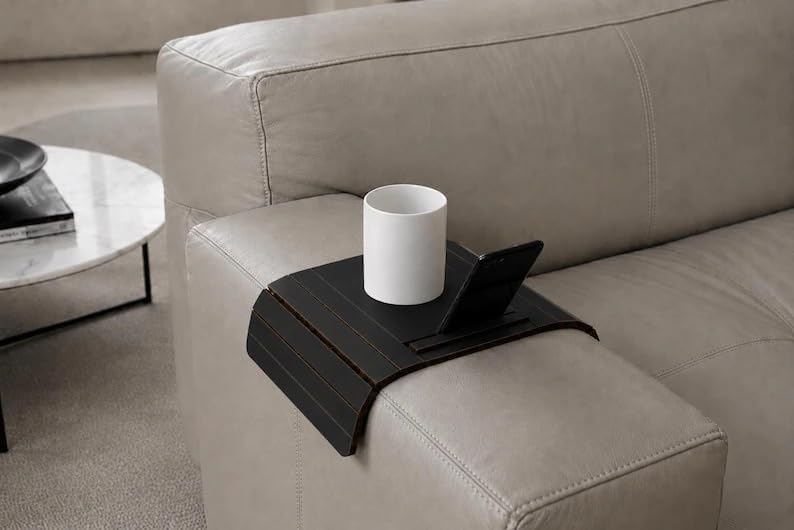 Red Foldable Sofa Armrest Tray Table, Multifunctional Couch Cup Holder with P...