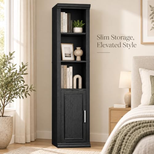 Rresyet 60" Bookshelf with Door Storage Cabinet, 5-Tier, Black