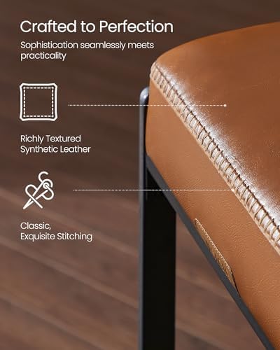 VASAGLE Bar Stools Set of 4, Counter Height, PU Leather, 26-Inch | Mid-Centur...
