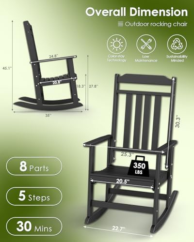 GREENVINES Classic Outdoor-Rocking-Chairs-Set-of-2, HDPE Rocker, Black | 30.3...