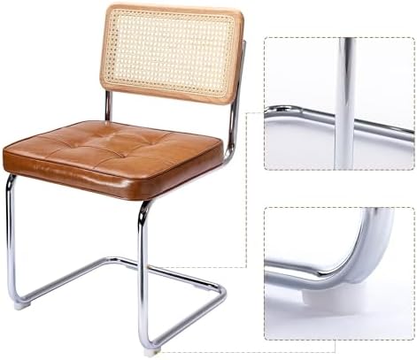 ONEVOG MCM Rattan Dining Chairs Set of 4, Faux Leather Retro Chair with Natur...